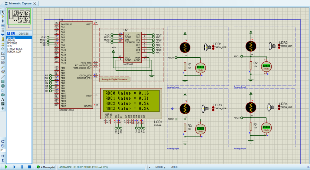 MCP3008 SPI Interface STM32 connection diagram