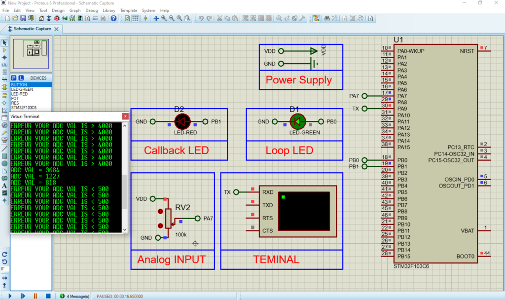 Circuit diagram illustrating STM32 ADC Watchdog integration in a monitoring system