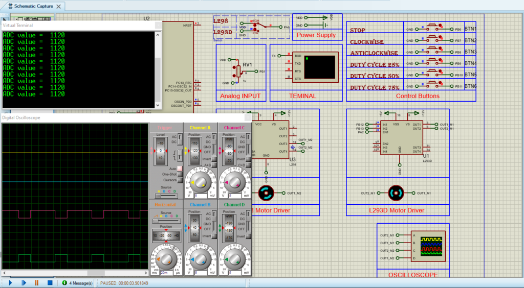 Circuit diagram for STM32 Motor control using L289N and L293D drivers