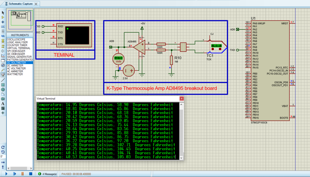 STM32 K-Type Thermocouple Amplification Circuit with AD8495