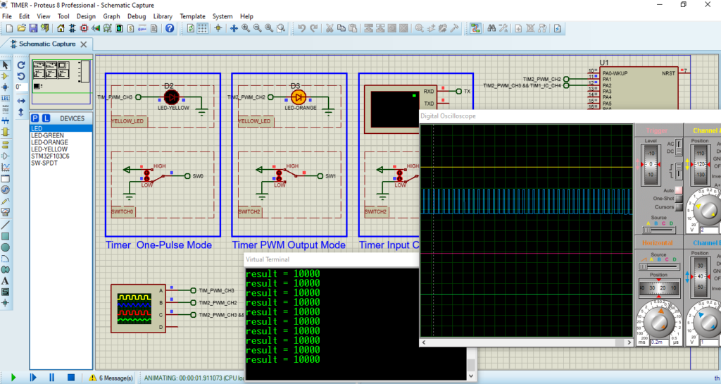 STM32 Timer configuration for One-Pulse PWM and Input Capture in Proteus