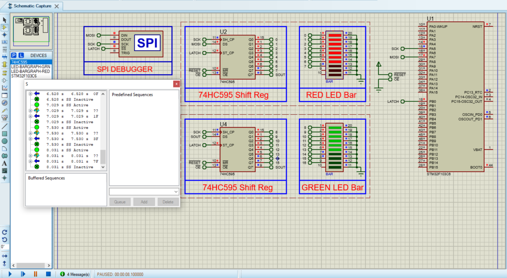 Circuit diagram of STM32 LED Bar-Graph Display with 74HC595 shift register