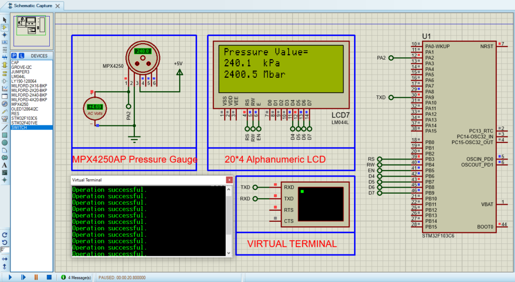 STM32 ADC and MPX4250AP pressure sensor integration for precise pressure measurement.