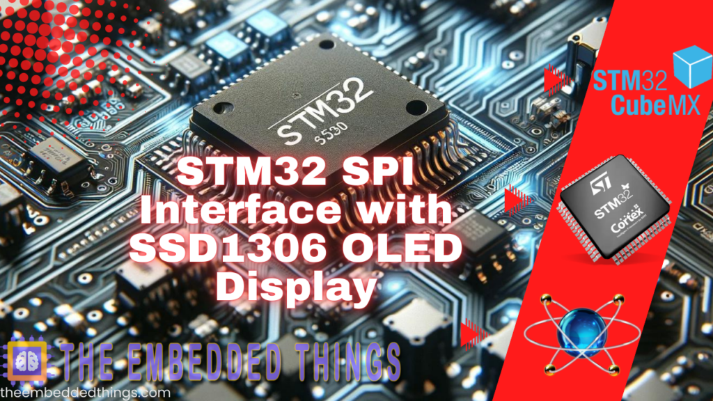 STM32 microcontroller interfaced with SSD1306 OLED display, showing text and graphics via I2C or SPI communication.