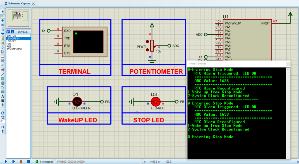 Circuit diagram illustrating STM32 Stop Mode for low power consumption