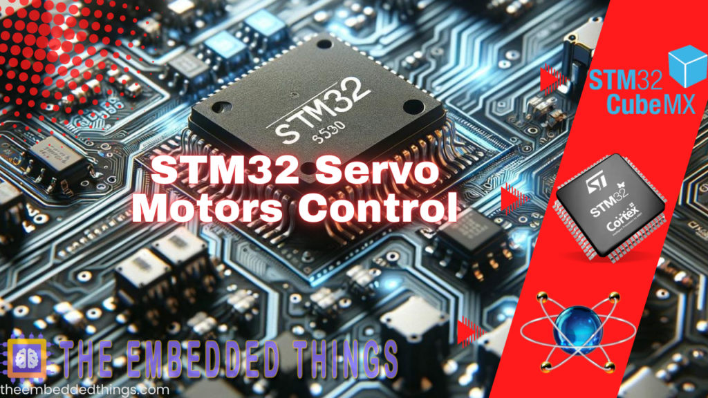 STM32 microcontroller controlling a servo motor using Pulse Width Modulation (PWM) signals for precise positioning.