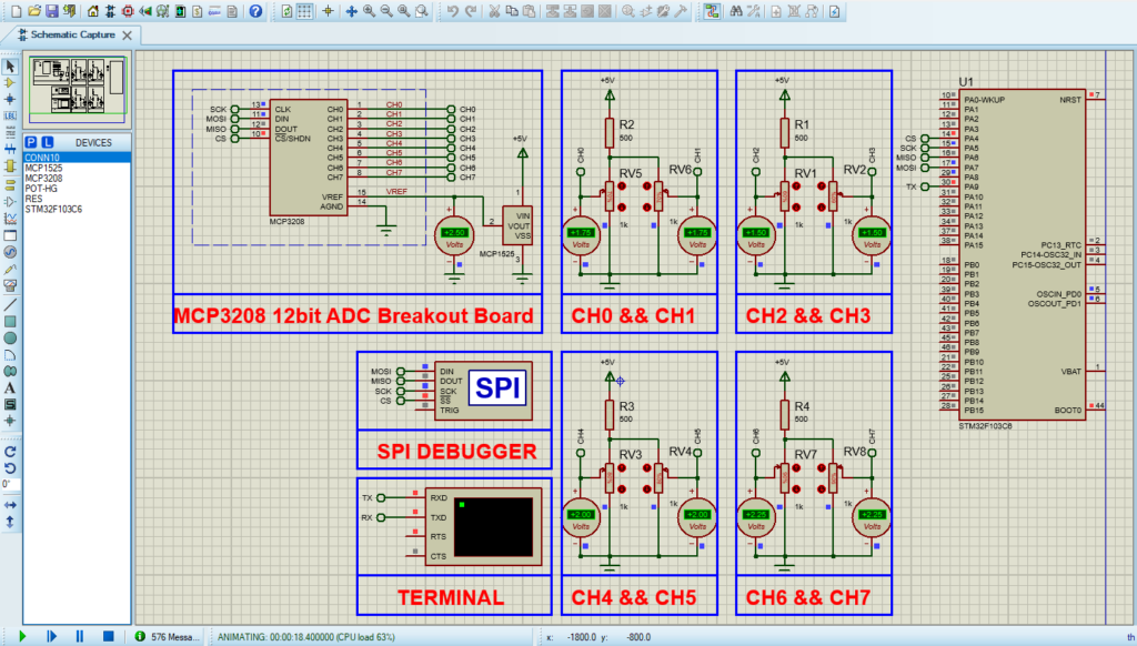 MCP3208 STM32 circuit simulation diagram