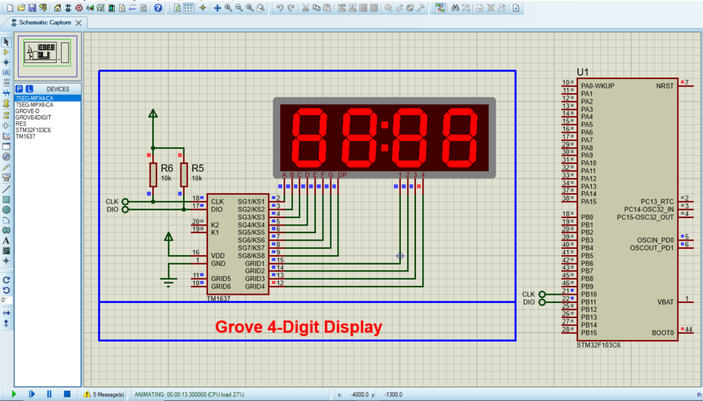 Circuit Diagram for TM1637 Project in Proteus Simulation