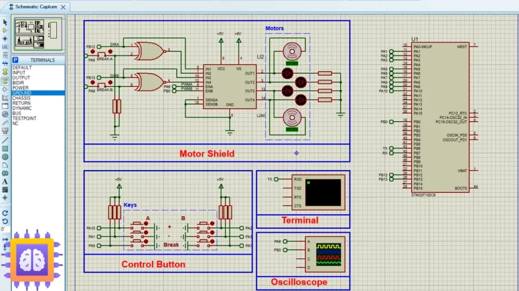 STM32 L298N Motor Driver Circuit Diagram for Proteus Simulation