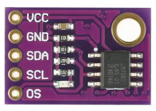 LM75A digital temperature sensor with Sigma-delta ADC and programmable thresholds.