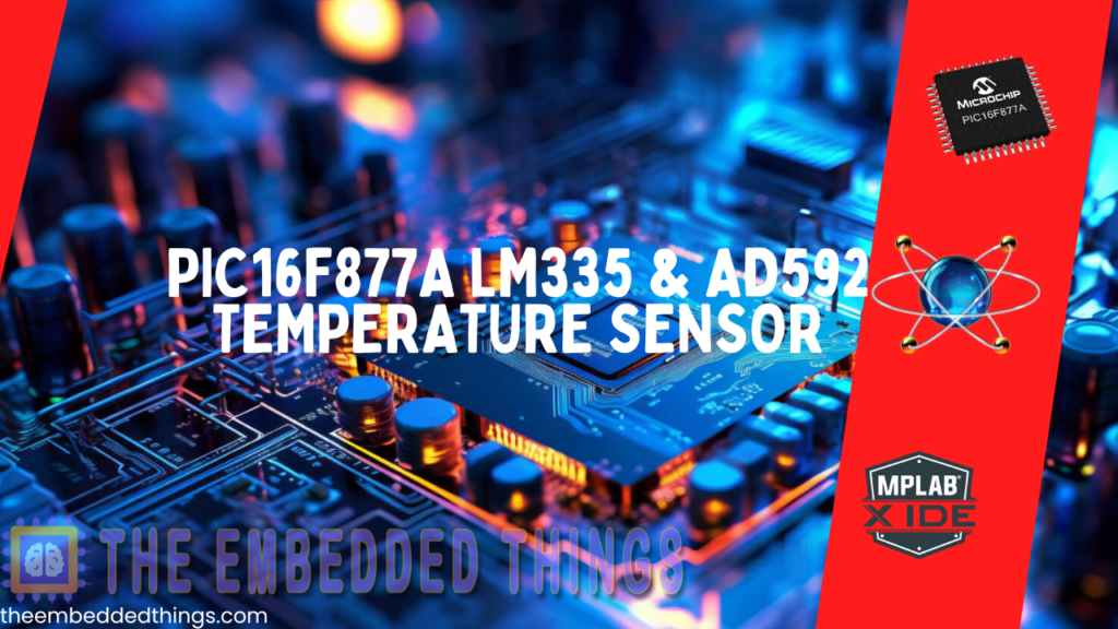 Features of a temperature sensing project using PIC16F877A with LM335 and AD592 sensors.