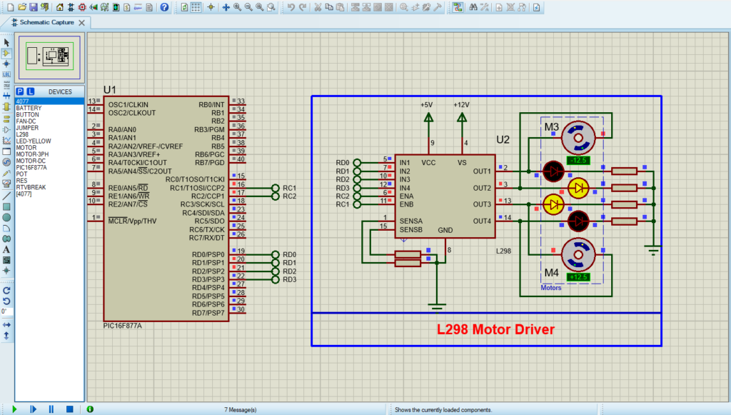 Proteus Simulation Circuit Design for PIC16F877 L298 Motor Driver