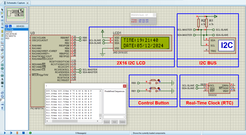 PIC16F877A and DS3232 Proteus Simulation Circuit Design