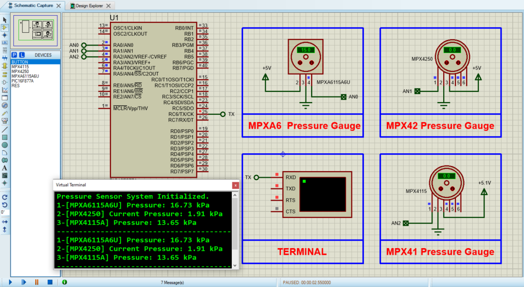 Proteus 8 simulation circuit design for MPX Sensors project.