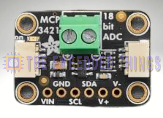 Overview of the MCP3421 18-bit ADC, highlighting its high-precision analog-to-digital conversion and differential input architecture